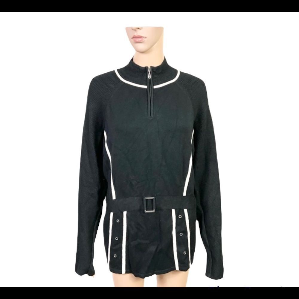 NILS Sportswear Black Knit Quarter Zip Belted Ski Sweater XL